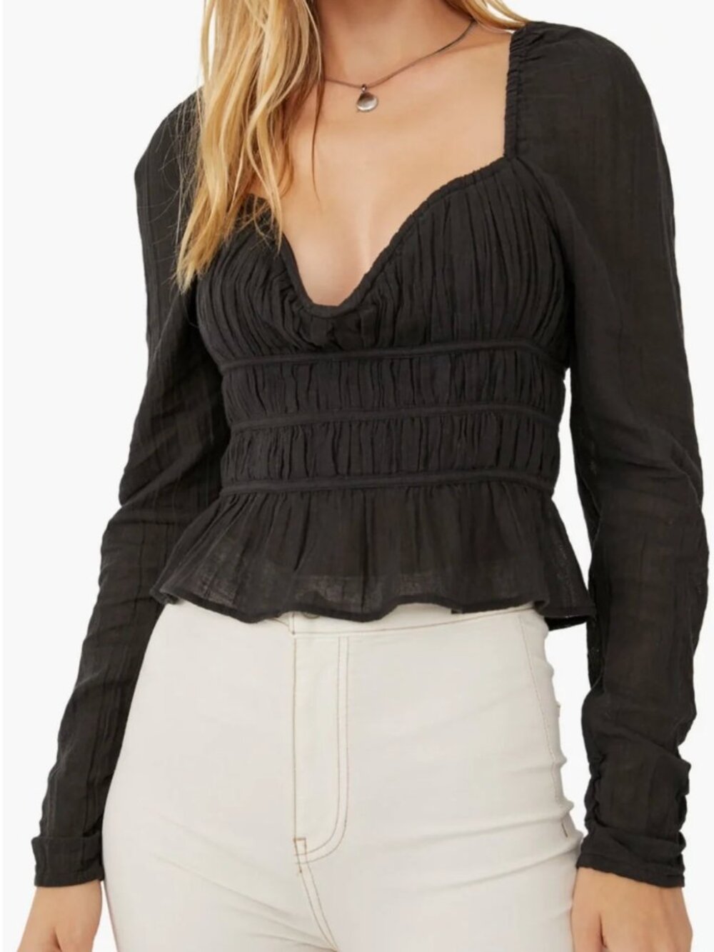 Free People Chloe Sweetheart Smocked Cotton Top Cottage Core Women's Medium